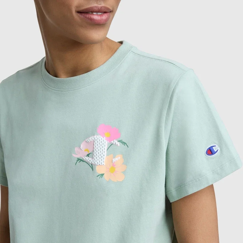 T-shirt con grafica “C” in rete floreale, C Logo
